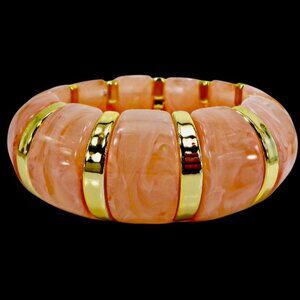 Pink and gold stretch bracelet with acrylic beads 1.05" wide, 7.5" long NEW